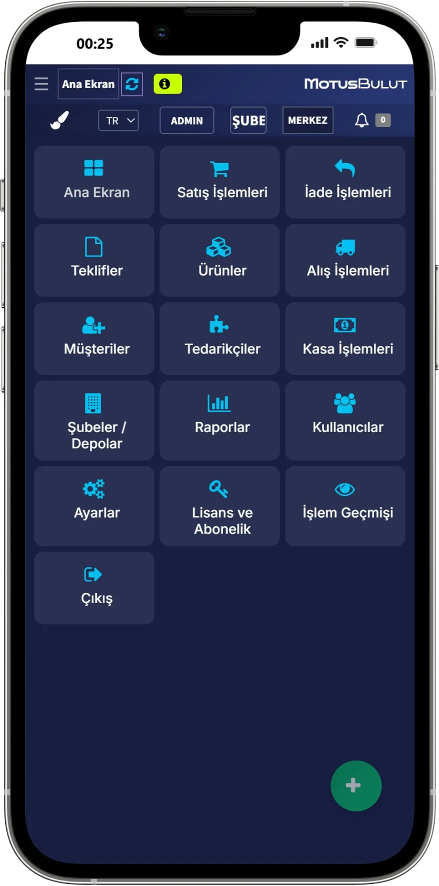 Motus Bulut mobil menü