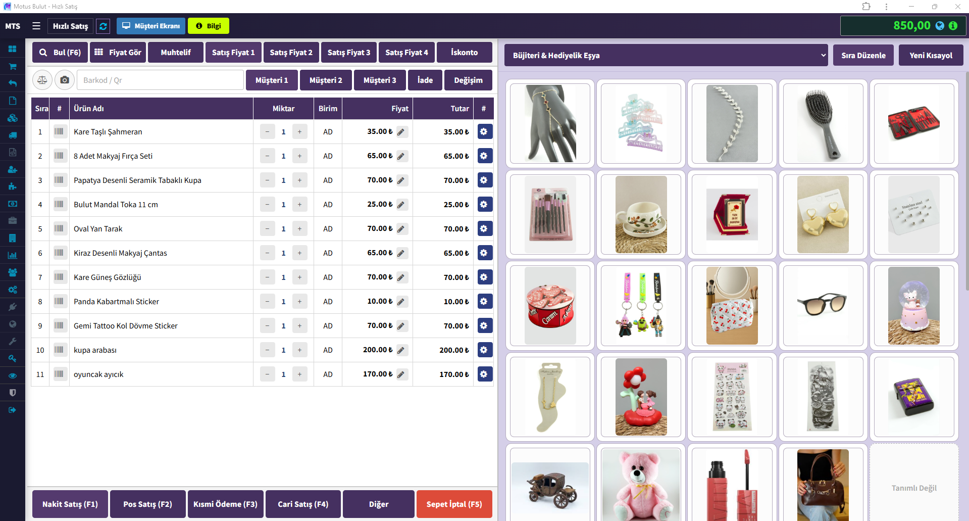 Bijuteri satış programı hızlı satış ekranı - takı ve aksesuar satışı