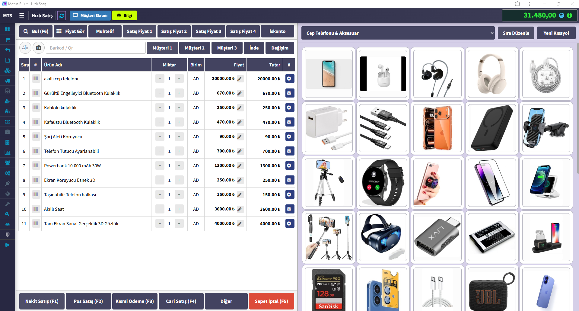 GSM satış programı hızlı satış ekranı - telefon ve aksesuar satışı