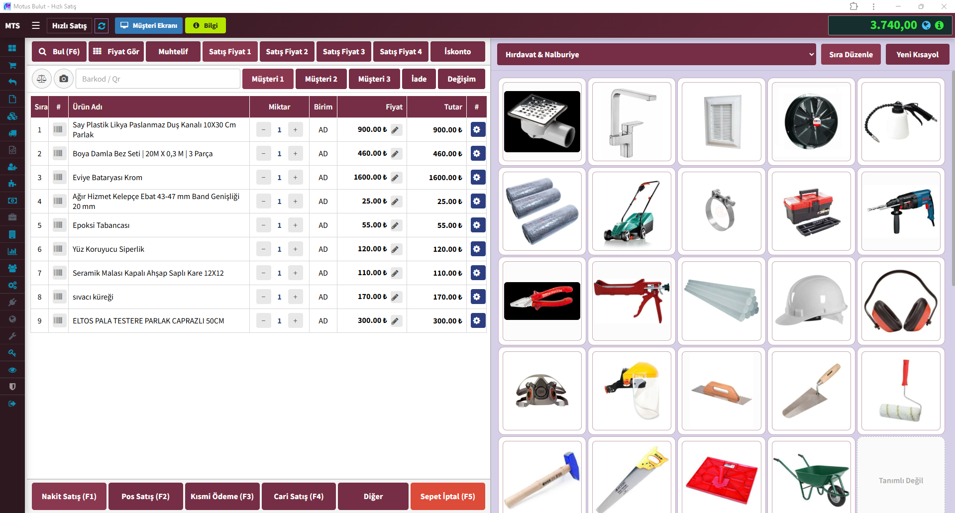 Hırdavat satış programı hızlı satış ekranı - nalburiye ürün satışı