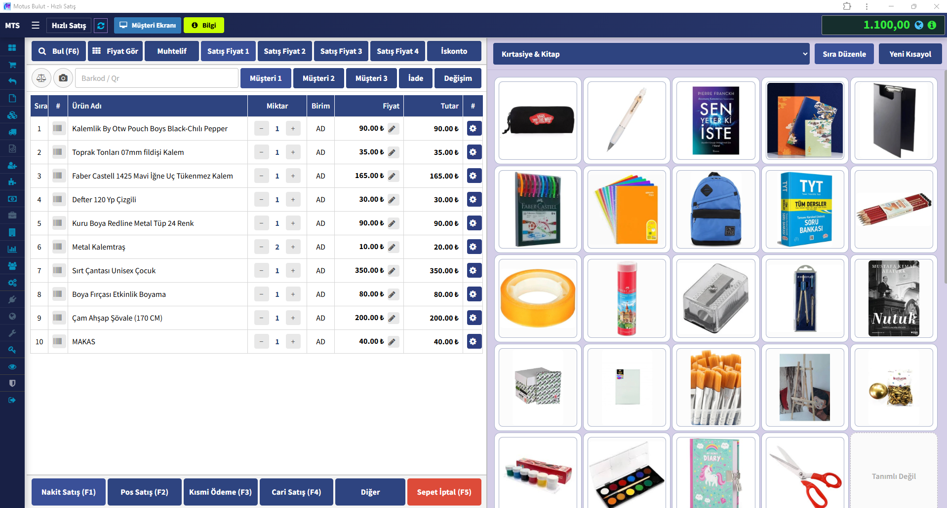 Kırtasiye satış programı hızlı satış ekranı - kırtasiye ve kitap satışı