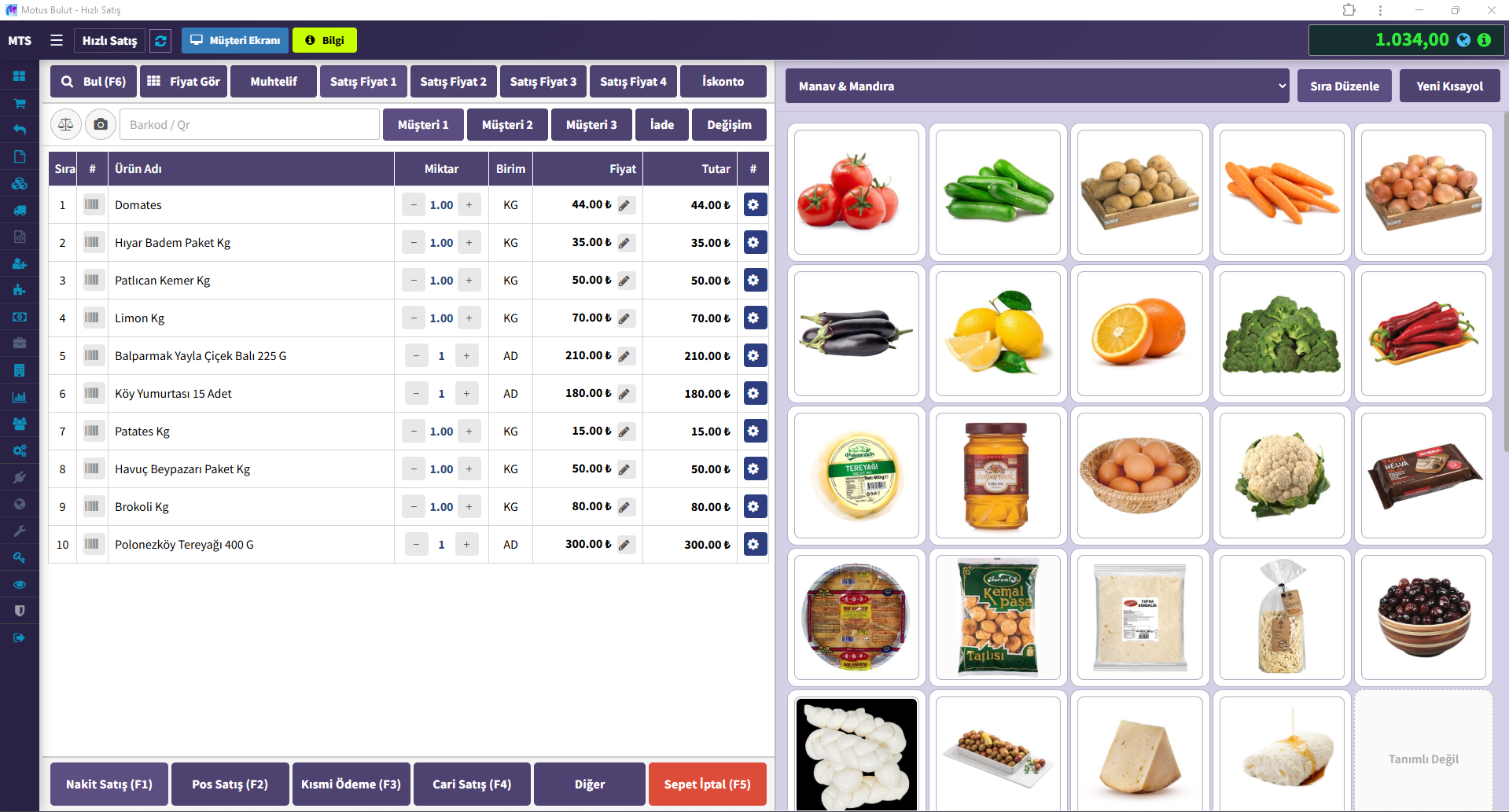 Manav satış programı hızlı satış ekranı - tartılı sebze meyve satışı