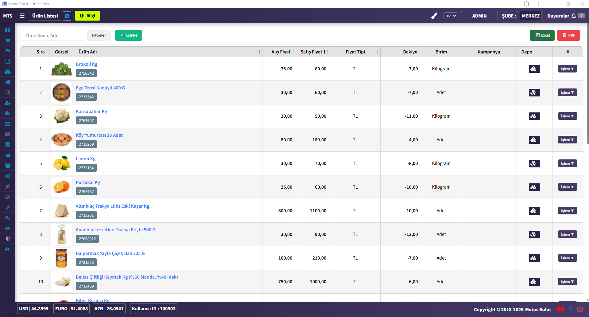 Manav stok takip programı ürün listesi - kg bazlı fiyat ve stok