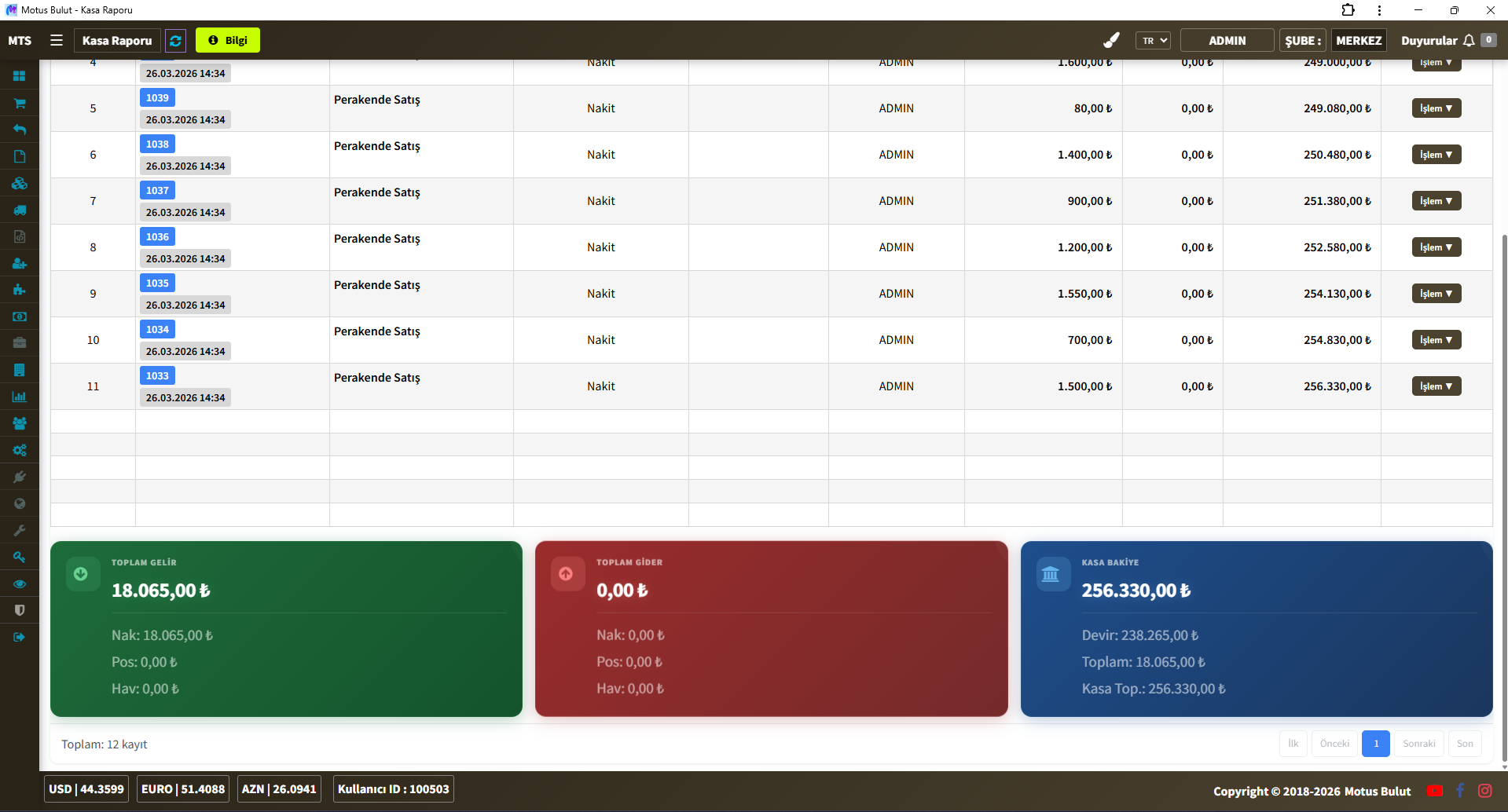 Kasap kasa programı kasa raporu - günlük gelir gider özeti