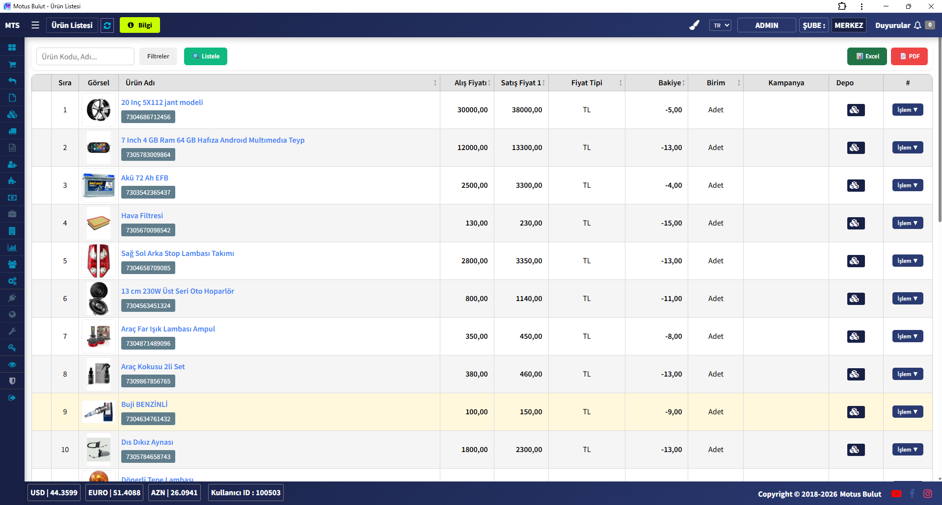 Yedek parça stok takip programı ürün listesi - depo ve bakiye