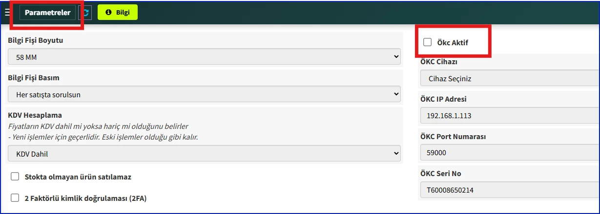 Parametreler ÖKC Aktif